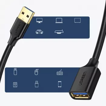 Ugreen ilginamojo kabelio adapteris USB 3.0 (moteriška) į USB 3.0 (vyriška) 2 m (juodas)