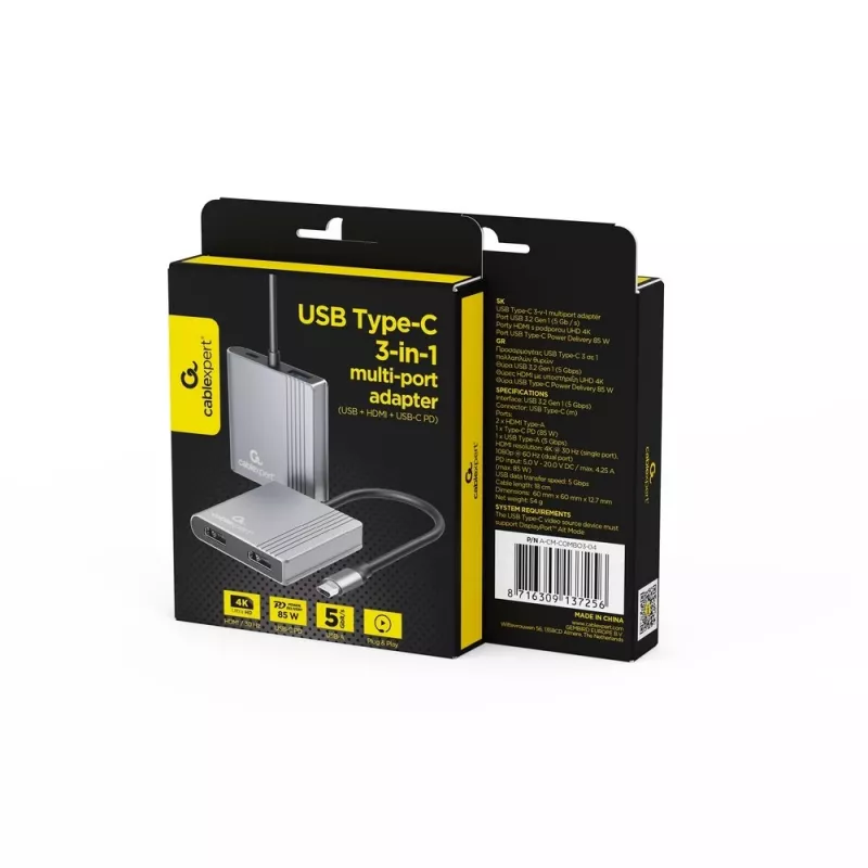 I/O ADAPTER USB-C Į HDMI/USB3/3IN1 A-CM-COMBO3-04 GEMBIRD
