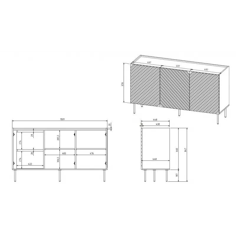 3D2SZ ONDA komoda 150x45xH85 žalias