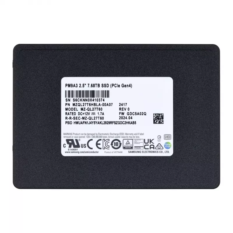 Samsung PM9A3 7.68 TB U.2 PCI Express 4.0 NVMe MLC
