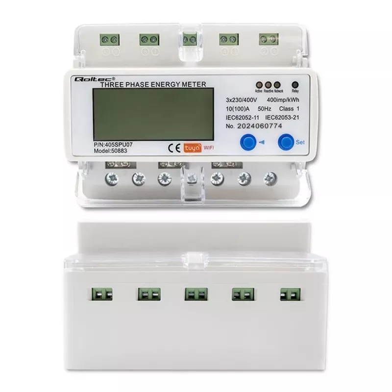 Trifazis energijos skaitiklis QOLTEC 50883 Wi‑Fi 400V su LCD ekranu