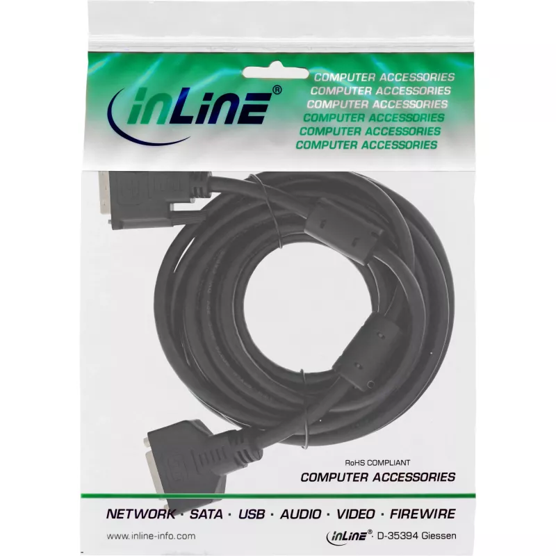 InLine DVI-D kabelis 24+1 M/F, Dual Link, 2 ferito šerdys, 3 m
