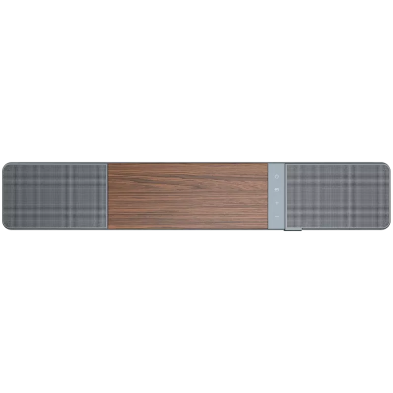 Garso juosta KLIPSCH Flexus CORE 100 — 2.1 kanalai, 100 W, įmontuotas žemų dažnių garsiakalbis, pilka/riešutmedžio