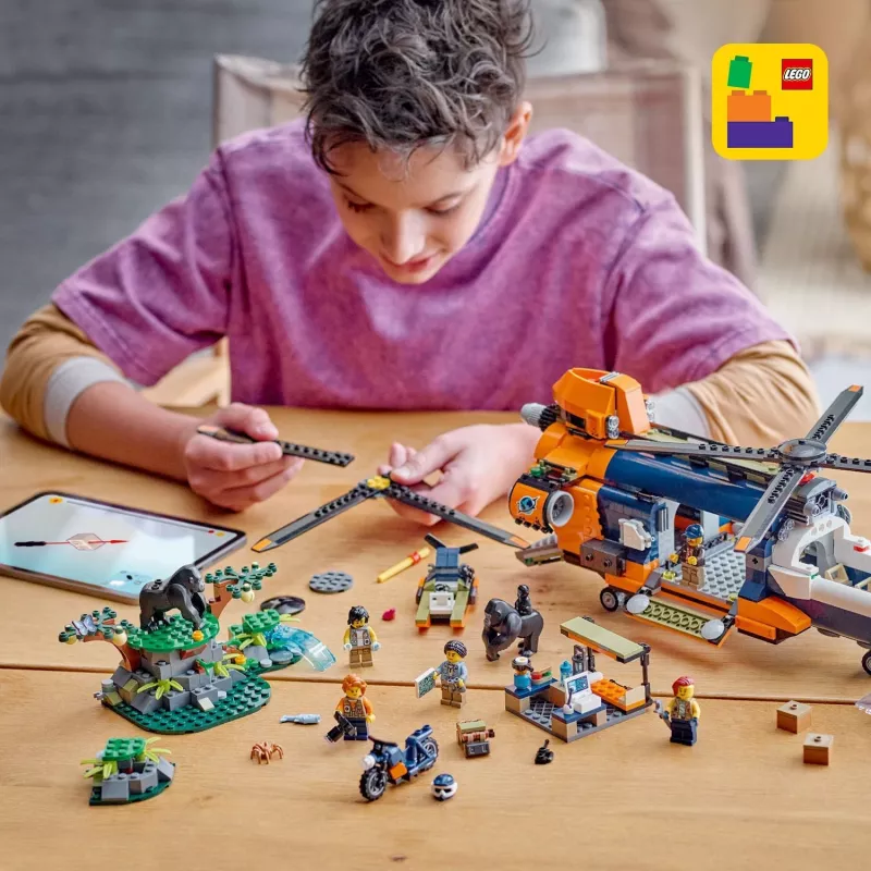 LEGO City 60437 Džiunglių tyrinėtojų sraigtasparnis bazinėje stovykloje