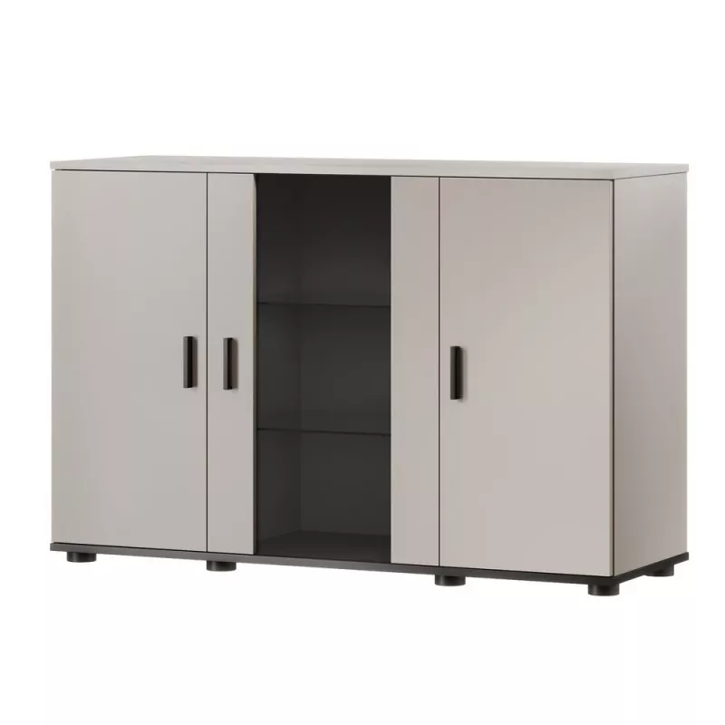 Komoda Cama Meble SOHO 120×41×80 cm – kašmyro spalvos fasadai, juodas rėmas