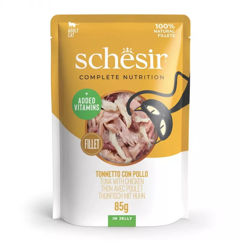 SCHESIR drebučiuose tunas su vištiena - drėgnas kačių ėdalas - 85 g