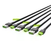 USB-C laidų rinkinys Green Cell GC Ray — USB A į USB C 3 ilgiai (30 cm, 120 cm, 200 cm), USB PD, 480 Mbps, 2,4 A, juoda