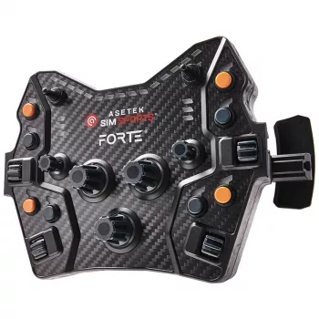 Valdymo pultas Asetek SimSports Forte GT — kompaktiškas lenktynių valdymo skydelis su konfigūruojamais mygtukais ir rotaciniais kodavimo įrenginiais