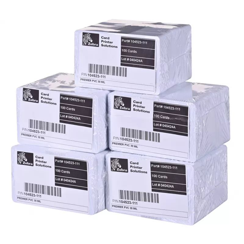 “Zebra Premier” PVC kortelės, 30 mil (5 pakuotės po 100)