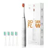 Soninis dantų šepetėlis OCLEAN FLOW Adult — maitinamas baterijomis, balinimo režimas, integruotas laikmatis, reguliuojamas greitis, 255 mm aukštis, baltas, 0,13 kg, 1 rankena + 1 šepetėlio galvutė