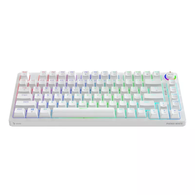 SAVIO PHENIX WHITE belaidė mechaninė klaviatūra, Gateron Red Pro, ABS