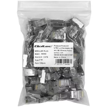 RJ45 modulinė jungtis QOLTEC 54556 CAT6 FTP, sidabrinė, 18×22×11 mm, pakuotėje 100 vnt.