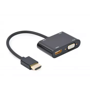 HDMI į VGA adapteris GEMBIRD A-HDMIM-HDMIFVGAF-01, HDMI kištukas į VGA išvestį, 0,15 m, juodas