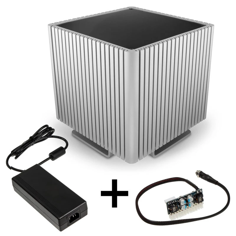 Streacom DB4 beventilis kubo korpusas + Nano 120 W maitinimo šaltinis - sidabrinė