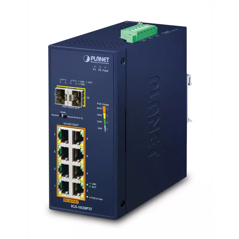 Nevaldomas jungiklis PLANET IP30 Ind 8-P 10/100/1000T