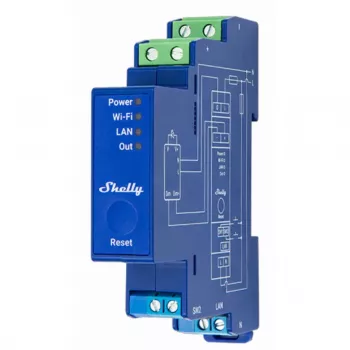 Įmontuojamas reguliatorius Shelly Pro Dimmer 0/1-10V PM — belaidis, 110–240V, 3 W budėjimo režimu, mėlynas, 19×69×94 mm
