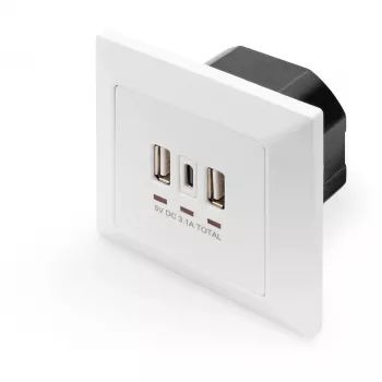 DIGITUS DA-70618 - USB išvestis - USB, USB Type C - 2 USB prievadai, 1 USB-C lizdas - 3,1 A - RAL 9003, signalinė balta