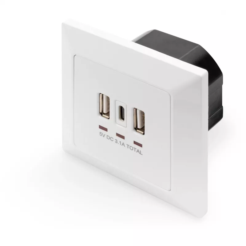 DIGITUS DA-70618 - USB išvestis - USB, USB Type C - 2 USB prievadai, 1 USB-C lizdas - 3,1 A - RAL 9003, signalinė balta