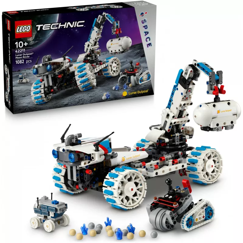 LEGO Technic 42211 Lunar Outpost Mėnulio roveris – konstruktorius, 1082 vnt., modulinis surinkimas, 130×310×190 mm