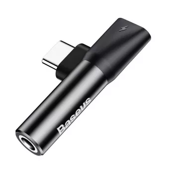 Baseus garso adapteris USB-C į 3,5 mm mini lizdą + USB-C (juodas)