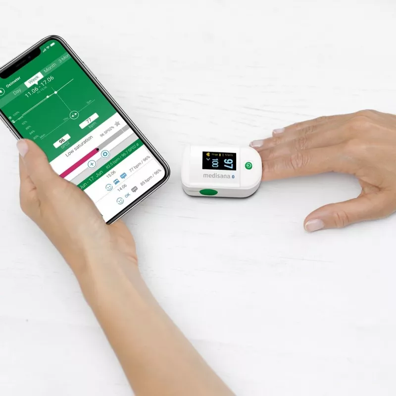 Medisana PM 100 Connect pulsoksimetras, pilkas/baltas