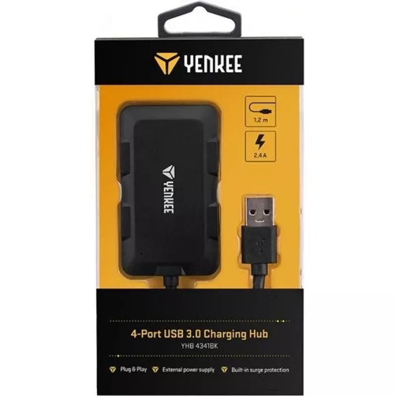 Yenkee YHB 4341BK 4 prievadų USB 3.0 įkrovimo šakotuvas