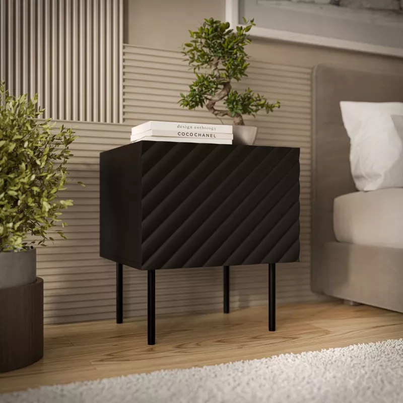 Naktinis staliukas Cama meble LUCCA, 2 vnt., 47x40x52 cm, juoda, MDF/drožlių plokštė