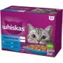 Šlapių kačių maisto pakeliai Whiskas 12×85 g – įvairių žuvų skonių (baltoji žuvis, menkė, lašiša, tunas)