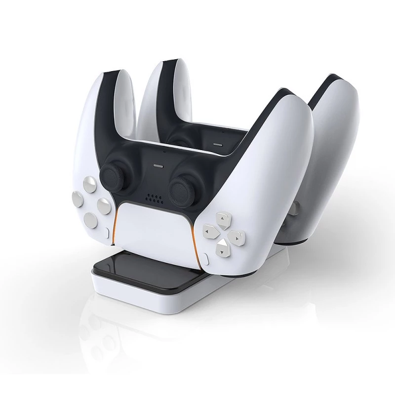 Įkrovimo stotelė SUBSONIC SA5608, skirta PlayStation 5 valdikliams, su dviem greito įkrovimo lizdais ir LED indikatoriais