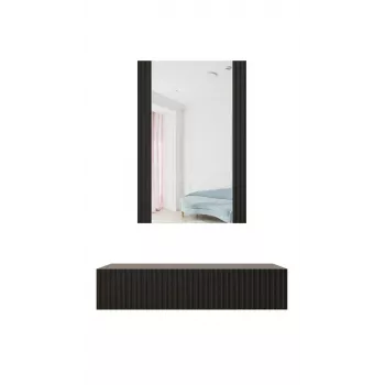 Tualetinis staliukas su veidrodžiu cama meble PAFOS 80×41,6×100 cm, MDF korpusas, 1 stalčius, matinė juoda
