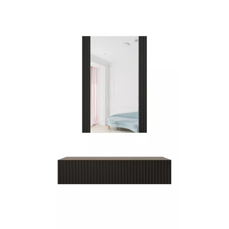 Tualetinis staliukas su veidrodžiu cama meble PAFOS 80×41,6×100 cm, MDF korpusas, 1 stalčius, matinė juoda
