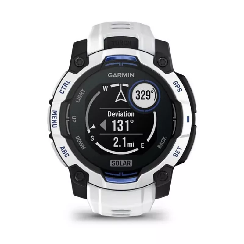 Išmanusis laikrodis GARMIN Instinct 2 45 mm, MIP 0,9 colio (176×176), GPS, saulės energija, silikoninis dirželis mėlynas/baltas