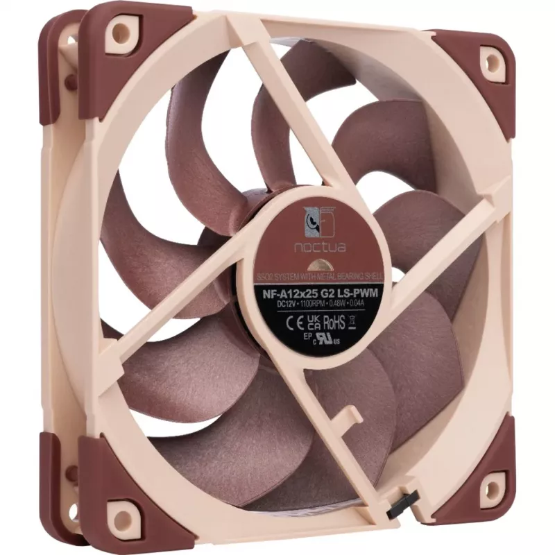 120 mm Noctua NF-A12x25 G2 LS-PWM korpuso ventiliatorius su PWM jungtimi, suderinamas su mažo triukšmo adapteriu