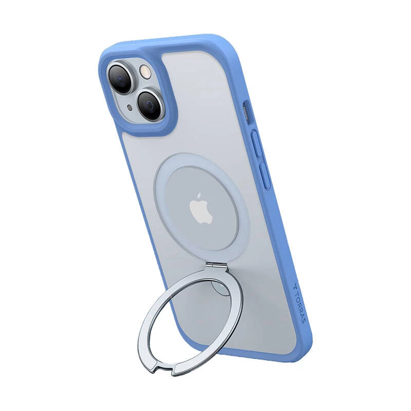 Torras Ostand Matte telefono dėklas, skirtas iPhone 15 (tamsiai mėlynas)