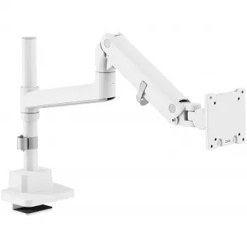 Monitoriaus laikiklis DIGITUS Single, spaustuvas, maks. 57 col., 27 kg talpa, VESA 75x75–100x100, baltas