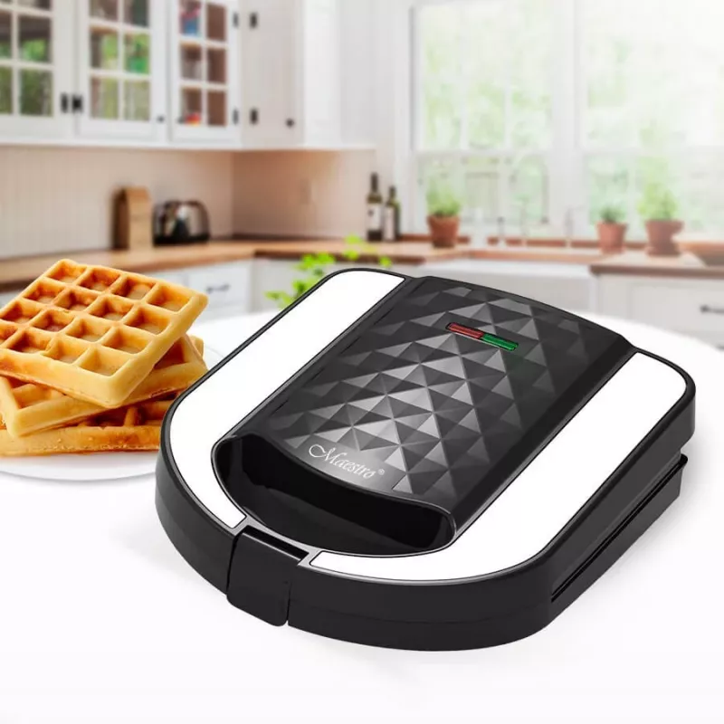 Skrudintuvas sumuštinių keptuvas Maestro MR-709 3 viename 750 W — sumuštinių presas, grilio ir vaflių plokštės, balta