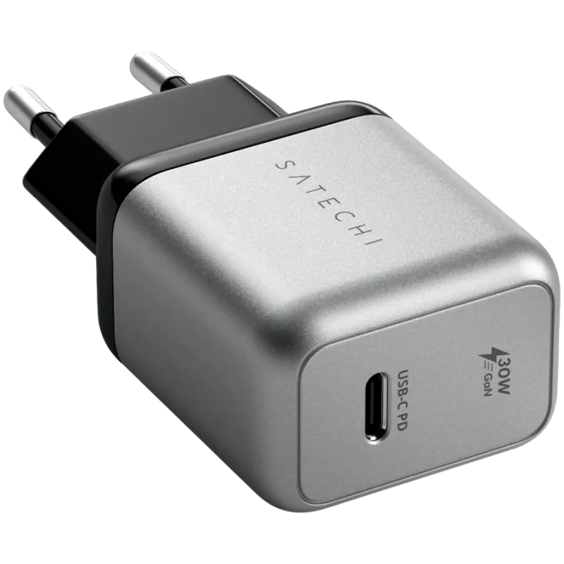 Mobiliojo įrenginio įkroviklis Satechi ST-UC30WCM-EU — Universalus vidaus kintamosios srovės įkroviklis su 1× USB-C, juoda/sidabrinė