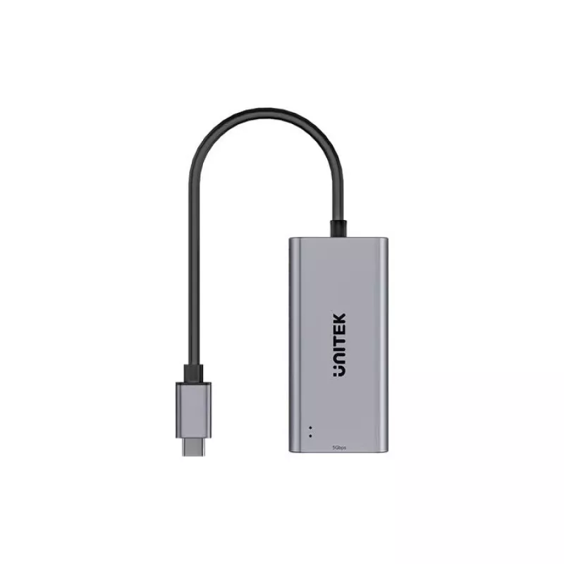 USB-C į RJ45 adapteris Unitek U1343AGY01 — 5 Gbps Ethernet, USB-C (kištukas) į RJ45 (lizdas), pilkas, 0,15 m laidas