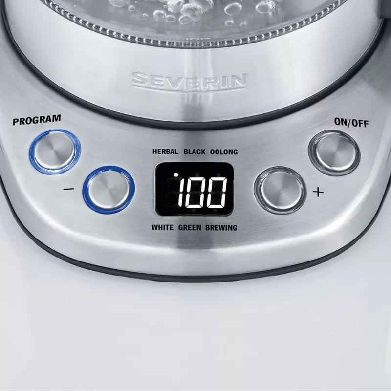 Elektrinis virdulys SEVERIN 1 L 2200 W stiklo ir nerūdijančio plieno, 5 temperatūros nustatymai, LED ekranas