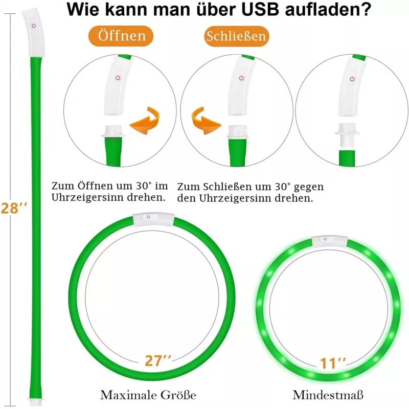 LED antkaklis Anicoll Green šunims ir katėms Model 9997790759014, įkraunamas apšvietimas