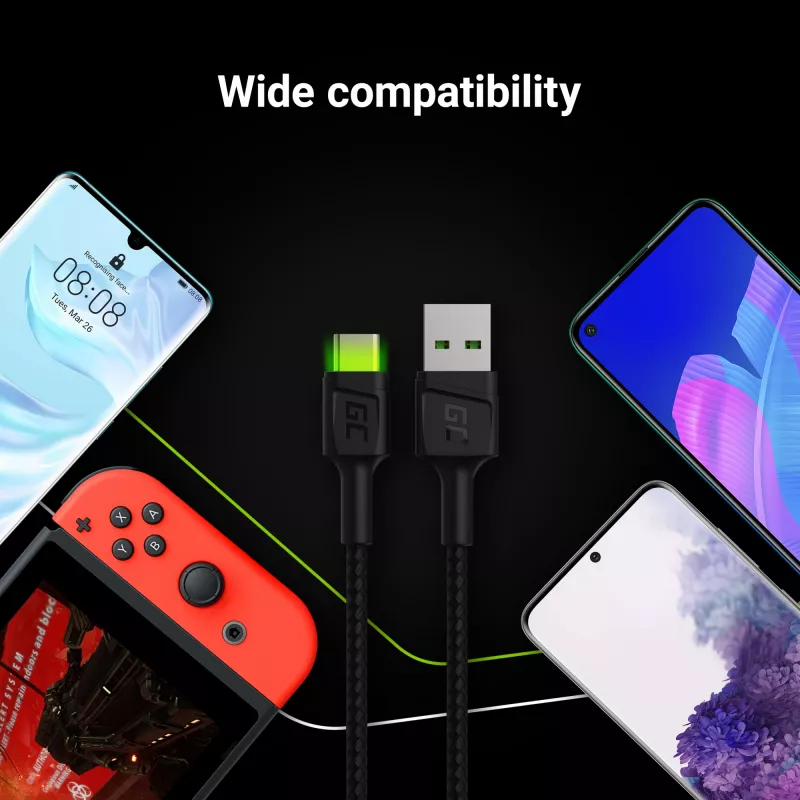 Green Cell KABGC06 USB laidas 1,2 m USB A USB C juodas