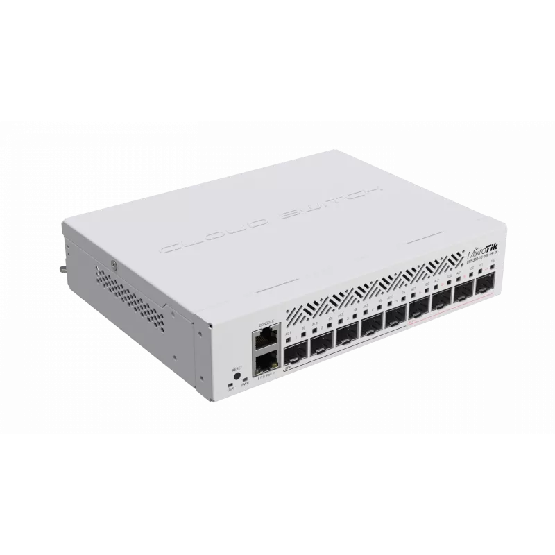 Valdomas L3 tinklo komutatorius MikroTik CRS310-1G-5S-4S+IN — 1U, 1x Gigabit, 5x SFP, 4x SFP+, 10G, DC/PoE 18–57V, 20W maks.