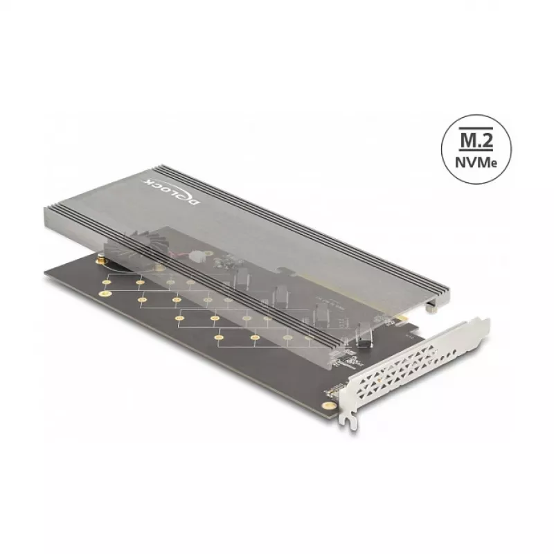 DeLOCK PCI Express 4.0 x16 kortelė į 4 vidinius NVMe M.2 Key M su radiatoriu ir ventiliatoriumi