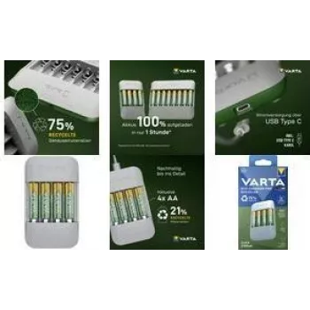 Baterijų įkroviklis Varta Eco Charger Pro Recycled 4x AA 2100mAh (modelis 56816)