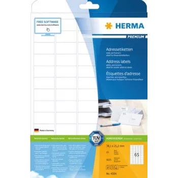 Adresų etiketės HERMA Premium A4 38,1 x 21,2 mm užapvalintais kampais 1625 vnt.