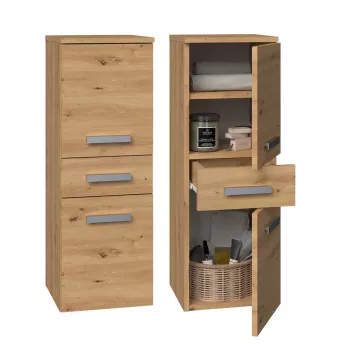 Vonios spintelė Top e Shop NEL V DDS ARTISAN — laisvai statoma, ąžuolo rėmas, 3 lentynos, 300×300×850 mm