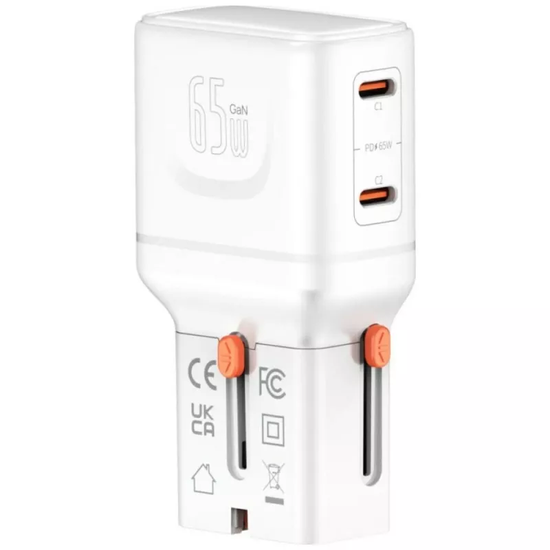Kelioninis įkroviklis World 65W USB-C + USB-A baltas