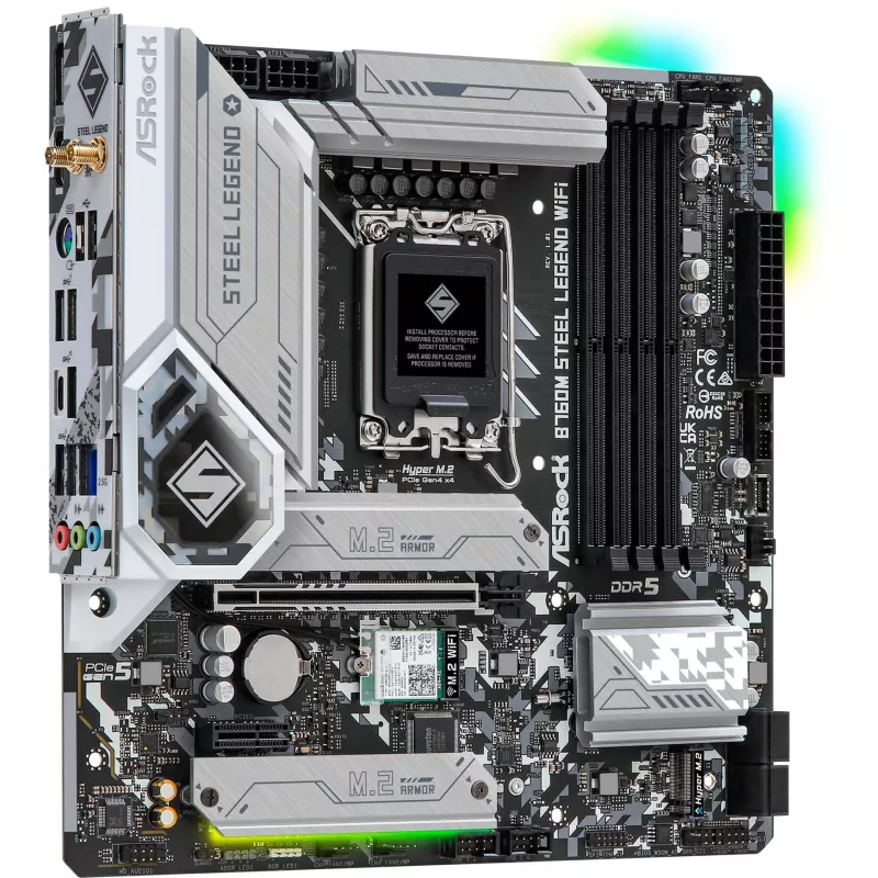 Pagrindinė plokštė ASRock B760M Steel Legend WiFi — Intel B760, LGA 1700, mikro ATX, DDR5, 4 DIMM, 128 GB, Wi‑Fi 6E, 2,5 Gb LAN