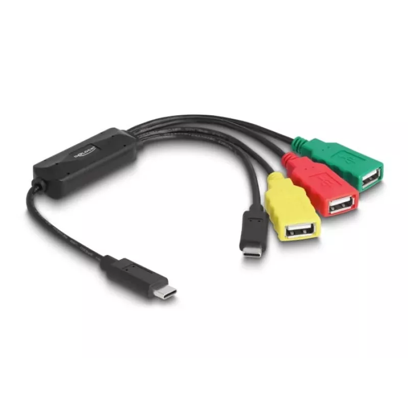 DeLOCK 4 prievadų USB 2.0 kabelinis šakotuvas USB Type-C į 3 x USB-A lizdus + 1 x USB-C kištukas