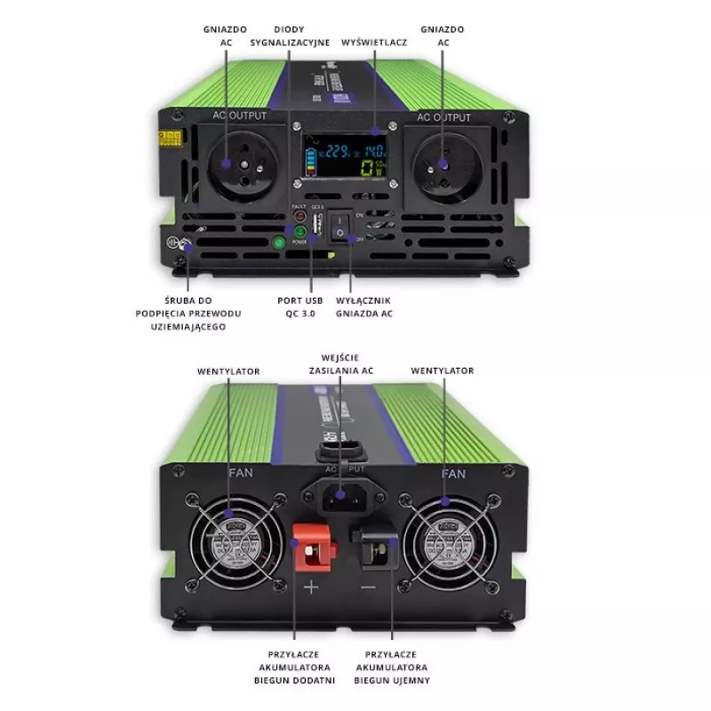 Automobilinis inverteris Qoltec Monolith 6000 W žalias 12 V